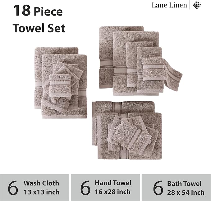 LANE LINEN Luxury 100% Cotton Towels Set 18 – Zero Twist, 6 Bath Towels - Image 3