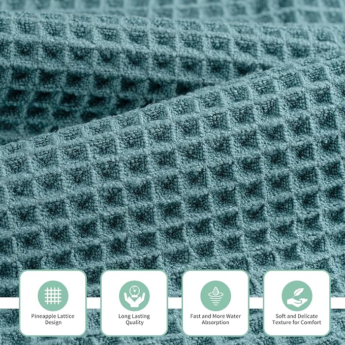 New Microfiber Waffle Bath Towels, 3 Pieces, Fast Drying, Lint Free, Includes - Image 2