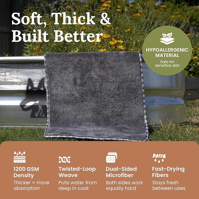 Premium Drying Towel – Large 24x35 Super Absorbent Microfiber Dog Bath Towel – - Image 4