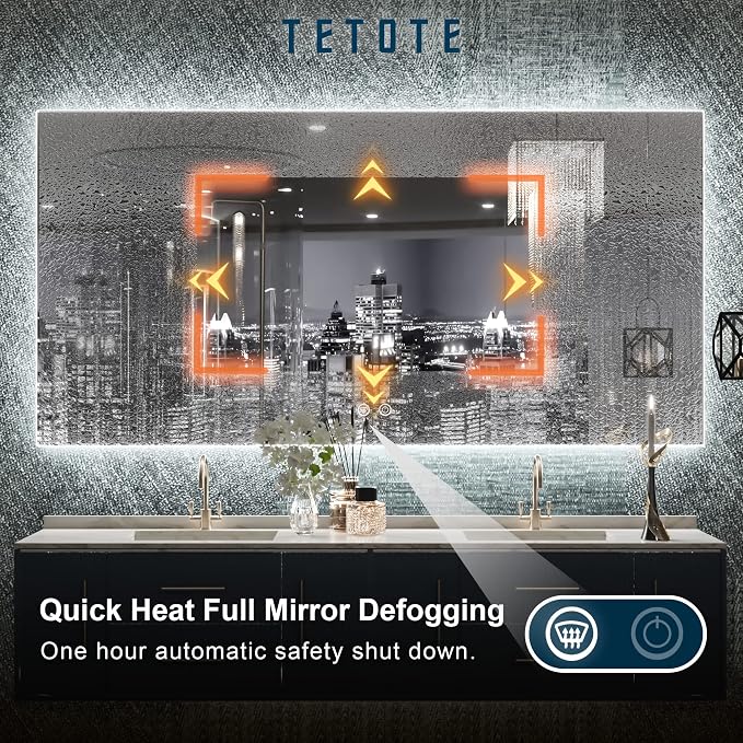 TETOTE 48 x 24 Inch LED Backlit Mirror Bathroom - Image 3