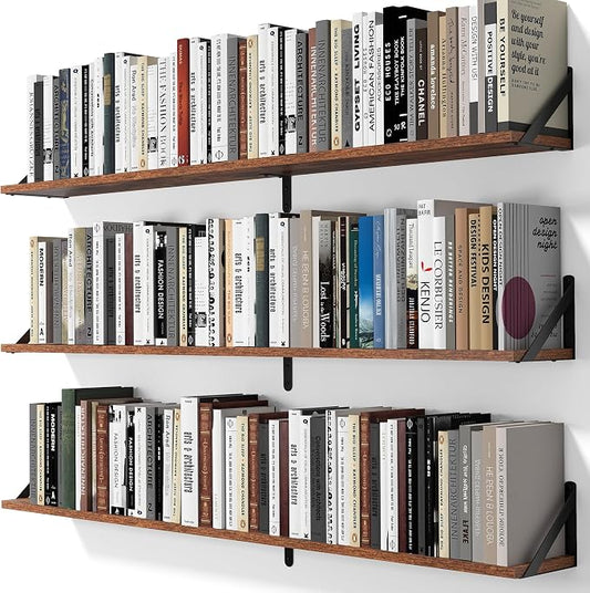 Heimlove 48 Inch Large Wall Bookshelves Set of 3, Wall Mounted Bookshelves by Heimlove
