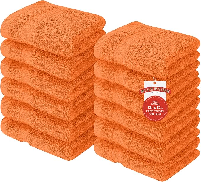 RIVERSIDE 12 Pack Premium 100% Cotton Face Washcloths, 550 GSM, 12 x 12 Inches by RIVERSIDE