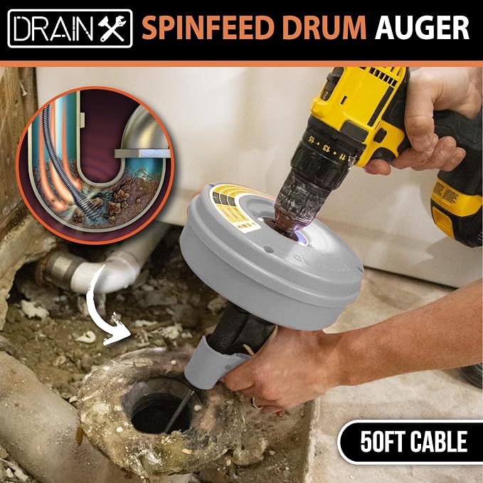 DrainX SPINFEED 50 Foot Drum Auger | Use Manually or Drill Powered - Image 3