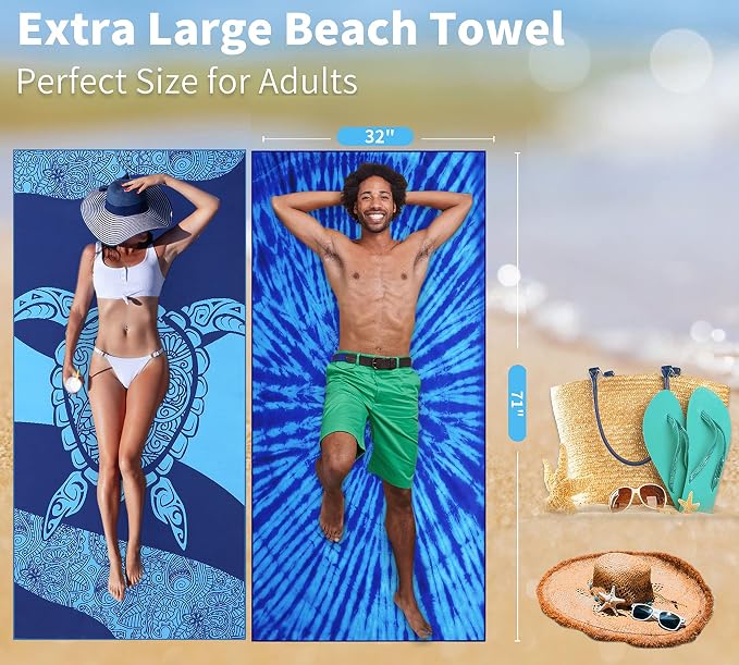 4 Pack Lightweight Thin Beach Towel Oversized 71"x32" Big Extra Large - Image 4