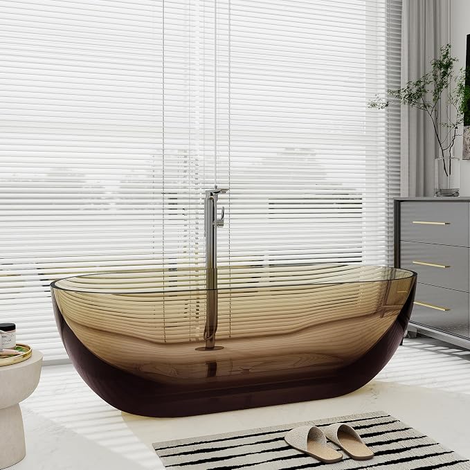 SJ STAR&JANE 69" Solid Surface Freestanding Bathtub Stone Resin Oval Soaking - Image 2