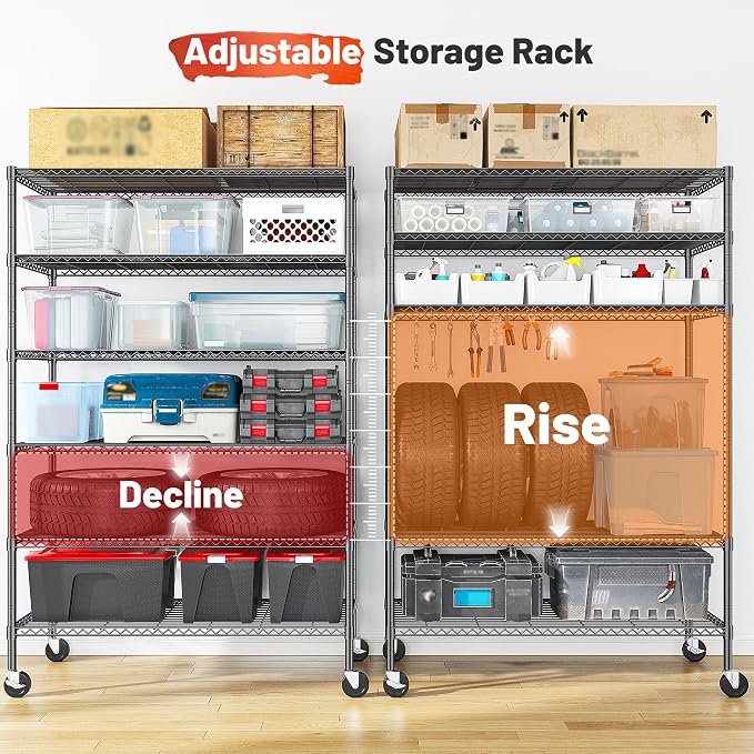 82" H X45 W X18 D Wire Shelving Unit, 6 Tier Adjustable Storage Shelves - Image 7