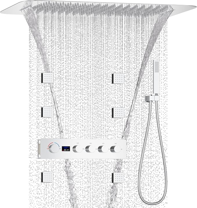 Polished Chrome 16X24 inch Ceiling Mounted Rain Shower Head System, Digital by KATAIS