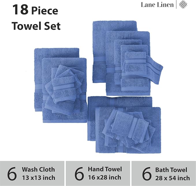 LANE LINEN Bathroom Towels Set of 18 – Zero Twist, 100% Mercerized Cotton - Image 3