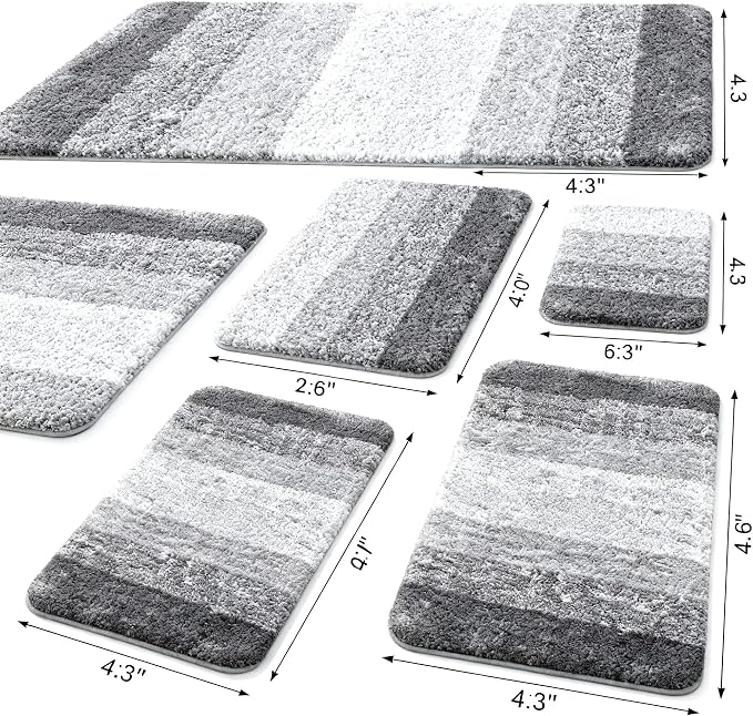 Grey Bathroom Rug Ultra Absorbent Machine Washable Microfiber Mat - Image 2