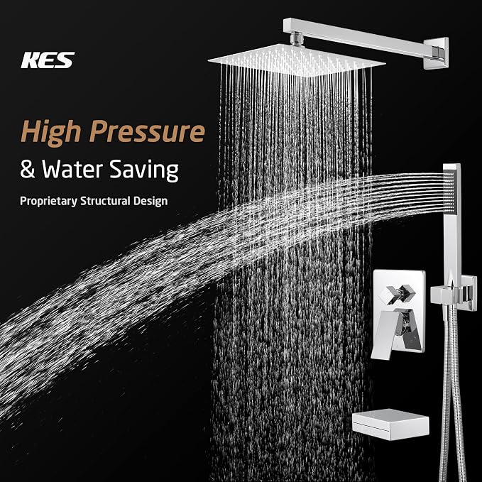 KES Chrome Shower System with Tub Spout Bath Shower Faucet Set 10 Inch Rain - Image 2