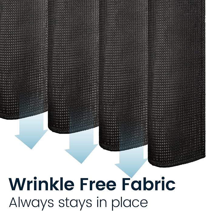 LiBa Waffle Weave Fabric Black Shower Curtain, 72 W x 72 H Water Repellent & - Image 3