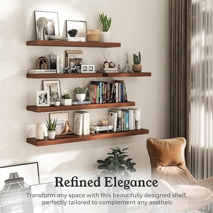 Floating Shelves for Wall, 9.3" Deep Wall Mounted Rustic Wood Shelves for - Image 5