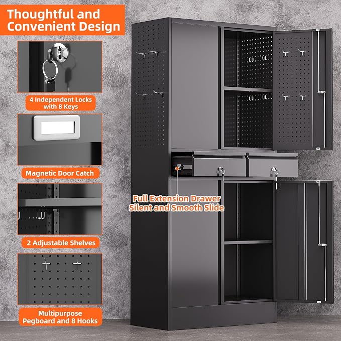 Aobabo 71" H×30" W×15" D Metal Storage Cabinet - Image 4