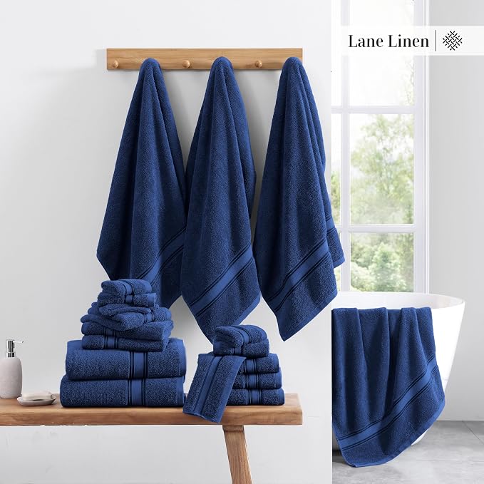 LANE LINEN 100% Mercerized Cotton Bath Towel Set of 18 – Zero Twist Shower - Image 5