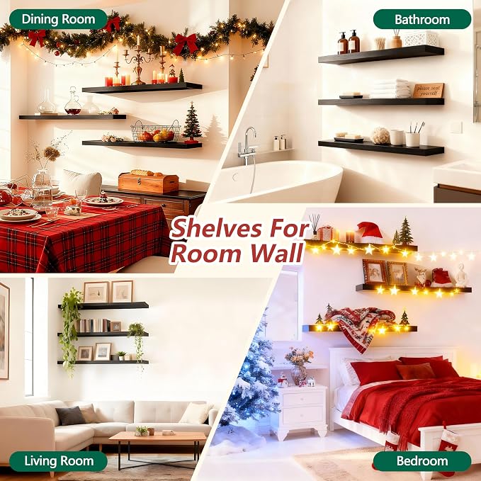 ROGMARS Black Floating Shelves for Wall, 36 inch Rustic Wooden Floating Wall - Image 3