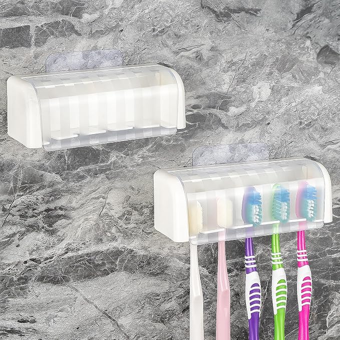 2 Pack 5 Slots Wall Mount Toothbrush Holder by LUEXBOX