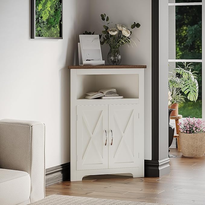ChooChoo Farmhouse Corner Cabinet, Small Corner Storage Cabinet by ChooChoo