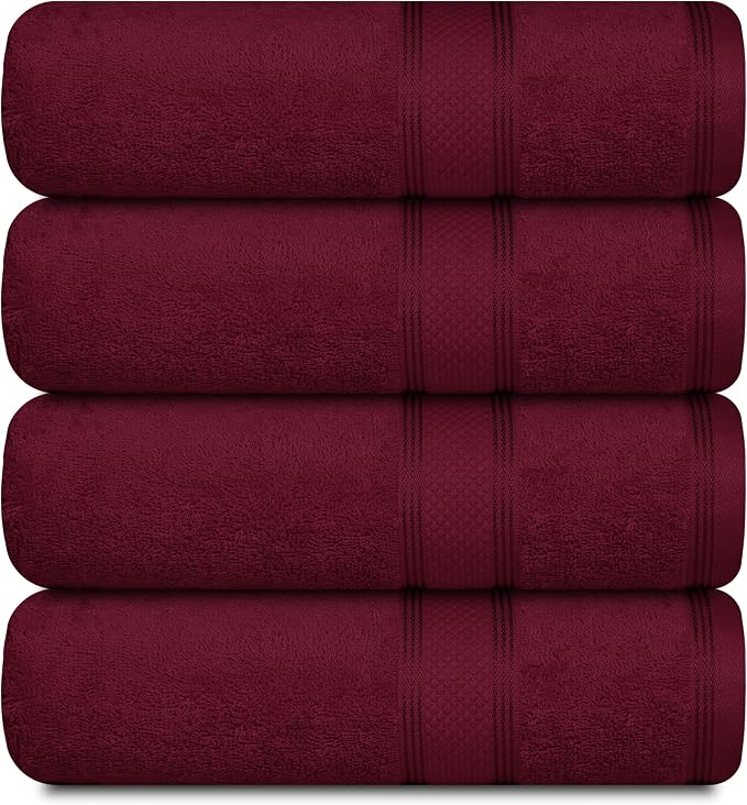 Casa Lino Burgundy Bath Towels Set of 4 by CASALINO