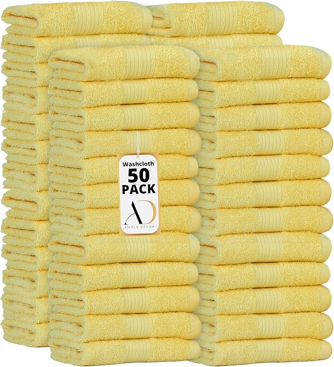 Ample Decor Wash Cloths Pack of 50 12 X 12 Inch 100% Cotton 600 GSM, Soft by AmpleDecor