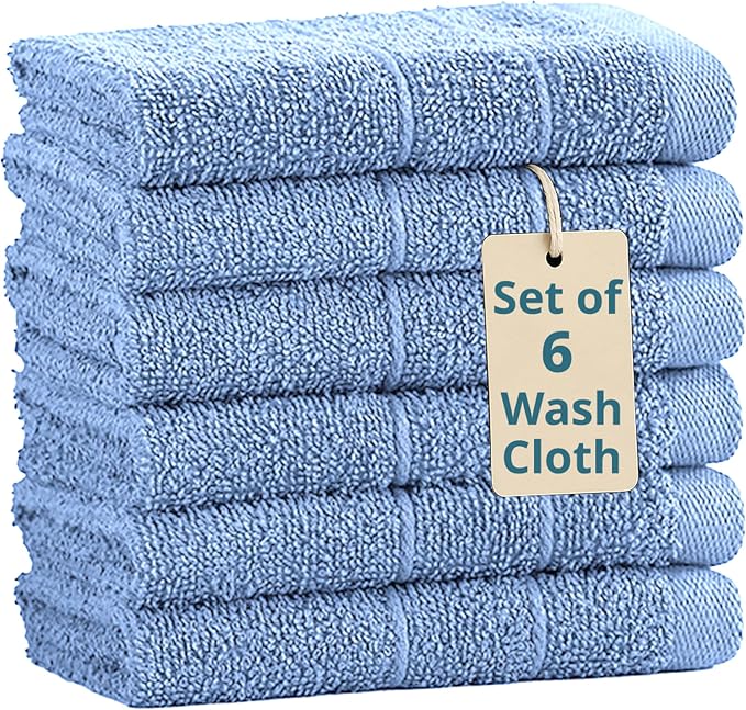 Casa Platino 100% Cotton Wash Cloths 6 Pack by CasaPlatino
