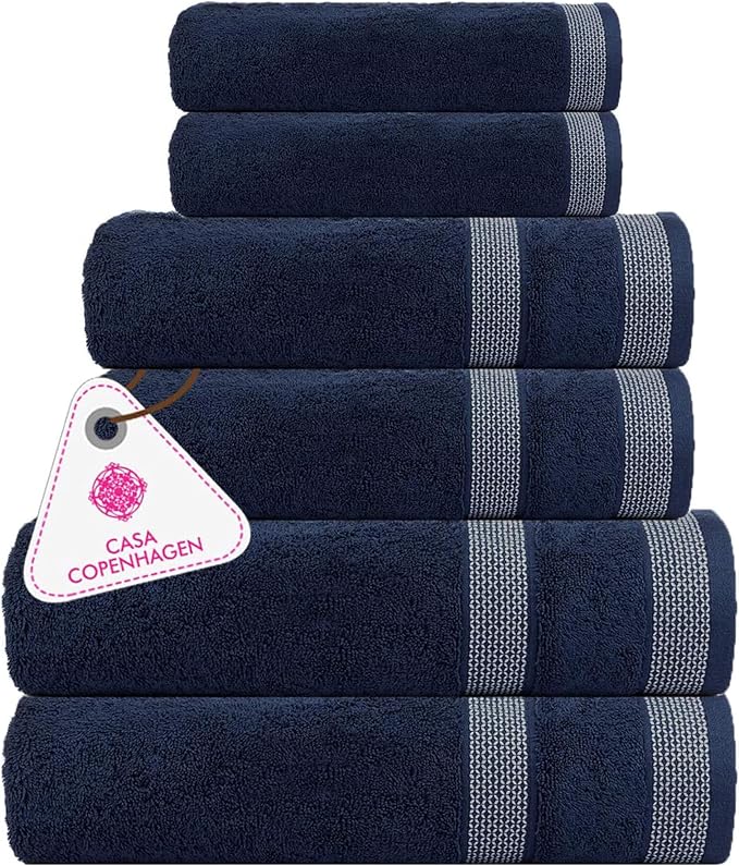 CASA COPENHAGEN Solitaire 6 Pieces Towel Set- Dark Navy, 600 GSM 2 Bath Towel 2 by CASACOPENHAGEN