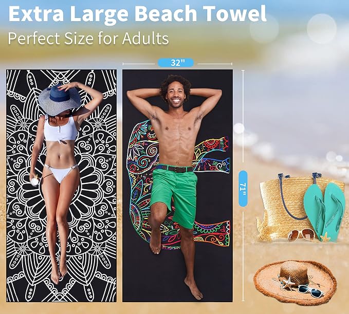 2 Pack Lightweight Thin Beach Towel Oversized 71"x32" Big Extra Large - Image 4