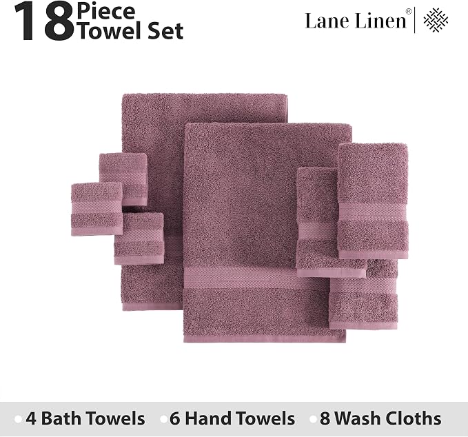 LANE LINEN 100% Ring Spun Cotton Bath Towel Set, 8 Washcloths, 6 Hand Towels - Image 4