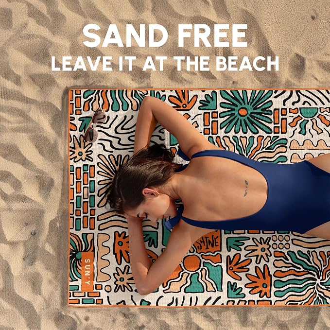 SUN'Y Waffle Microfiber Beach Towel – Sand Free, Quick Dry, Ultra Absorbent - Image 3