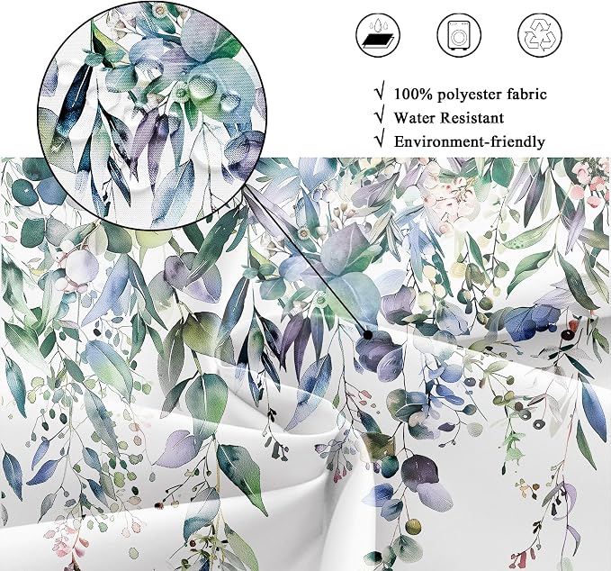Riyidecor Teal Shower Curtain for Bathroom Decor 72Wx72H Eucalyptus Leaves - Image 7