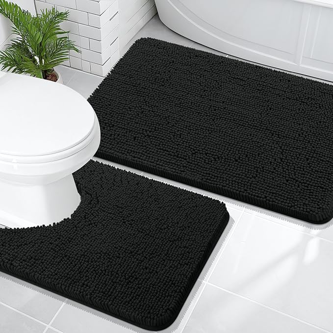 OLANLY Bathroom Rugs Sets 2 Piece, Soft Absorbent Chenille Bath Mats and by OLANLY