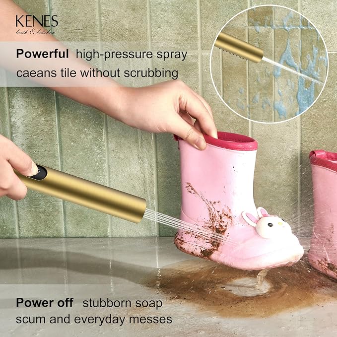 KENES Brushed Gold Rainfall Bathroom Shower System Rain Shower Head and Handle - Image 5