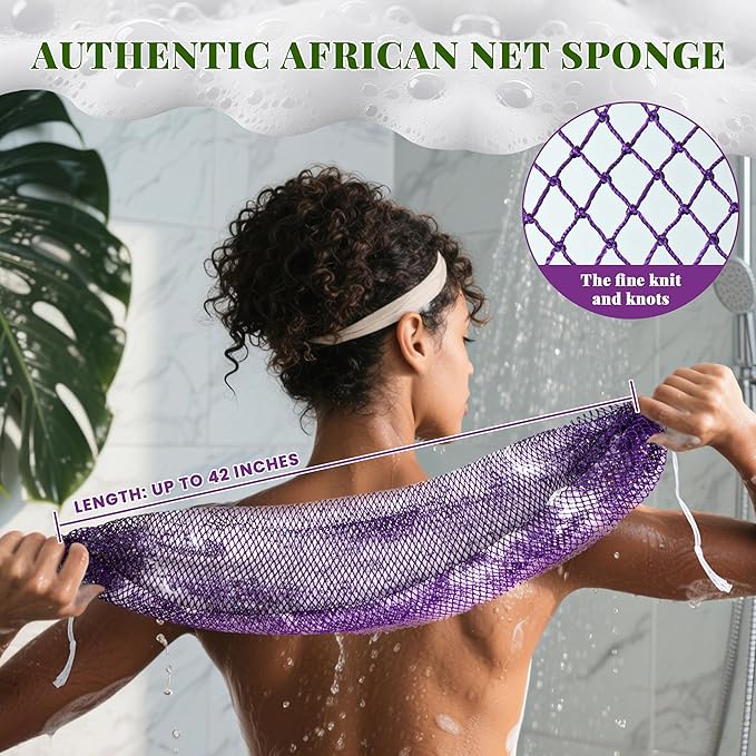 African Net Sponge Authentic, 3 Pieces Exfoliating Scrubber Bath Sponge - Image 2