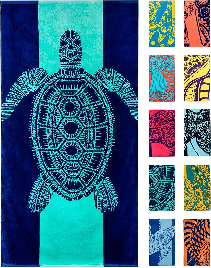 Nova Blue Turtle Beach Towel – Tropical Blue Colors by NovaBlueBeachAccessories