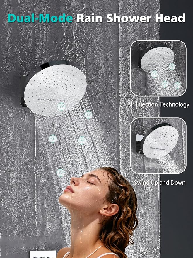 Lefton Shower System in Fahrenheit Display, 13” Overhead Round Rainfall Shower - Image 2