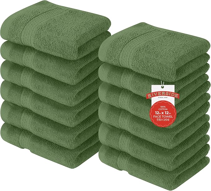 RIVERSIDE 12 Pack Premium 100% Cotton Face Washcloths, 550 GSM, 12 x 12 Inches by RIVERSIDE