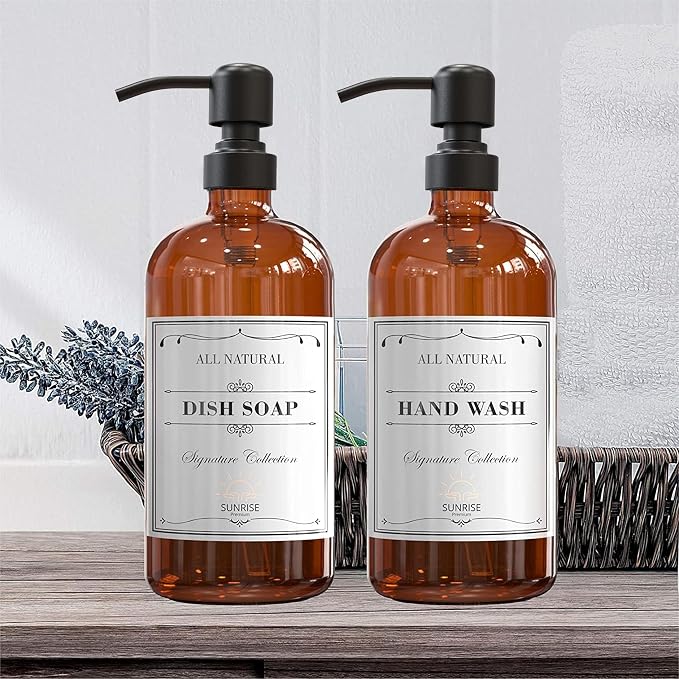 4 Pack Amber Glass Soap Dispenser 16 OZ - Image 6