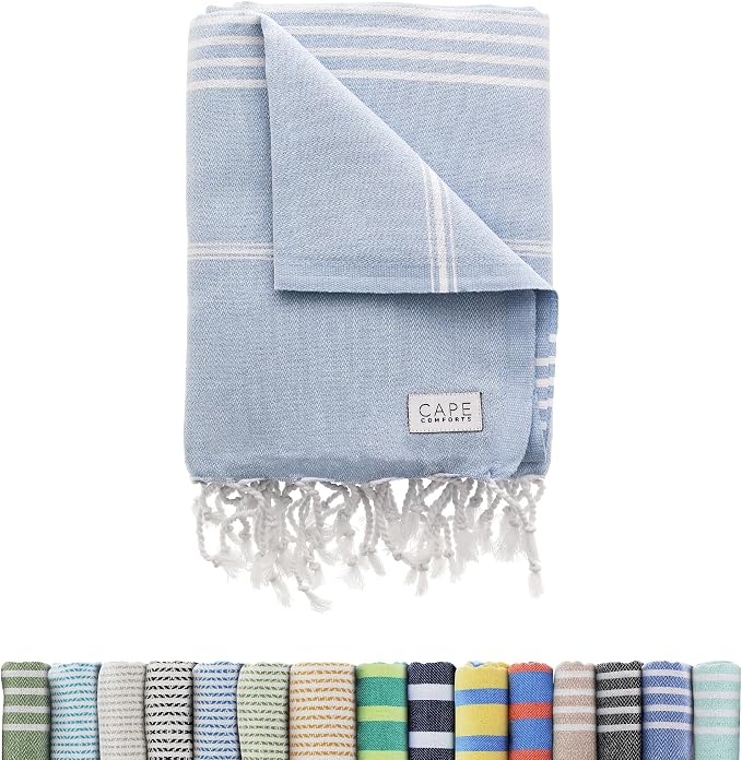 Large Turkish Beach Towel, Classic Powder Blue by CapeComforts