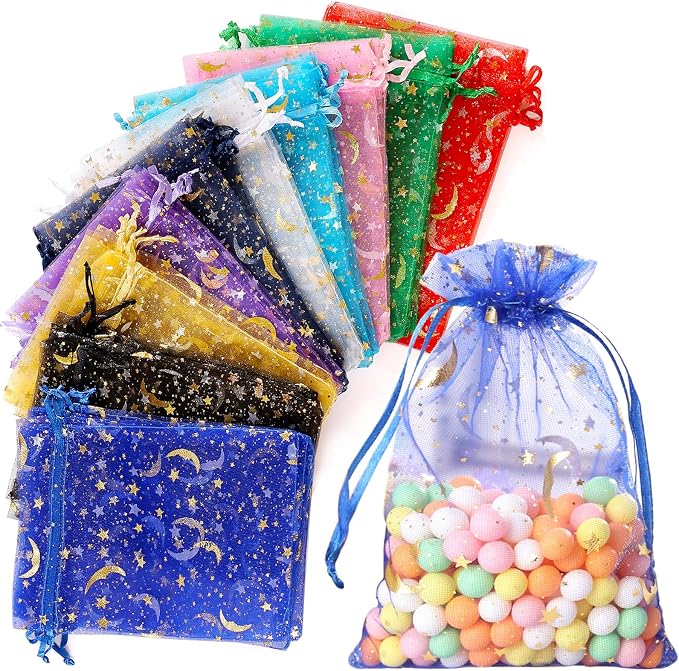Hopttreely 100 Pieces Moon Star Organza Bags, Mixed Color 4x4.72 Satin by Hopttreely
