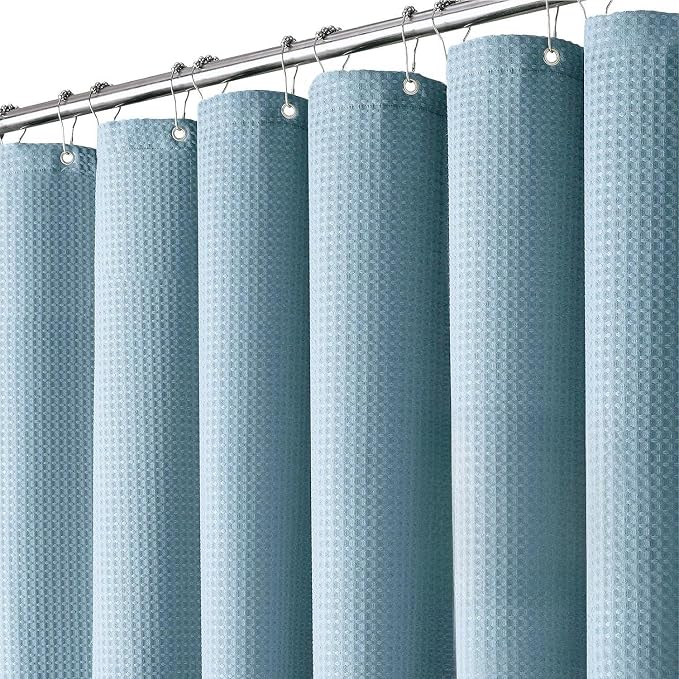 Inhousolu Fabric Shower Curtain Waffle Weave, 230 GSM Heavy Duty, Weighted Hem by INHOUSOLUHOMEDECOR