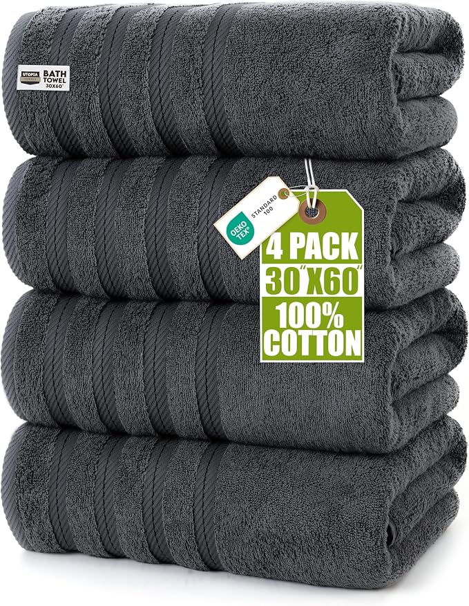 Utopia Towels 4 Pack Premium Extra Large Bath Towels Set, 100% Ring Spun Cotton by UTOPIATOWELS