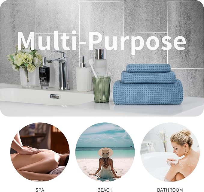 New Microfiber Waffle Bath Towels, 3 Pieces, Fast Drying, Lint Free, Includes - Image 5