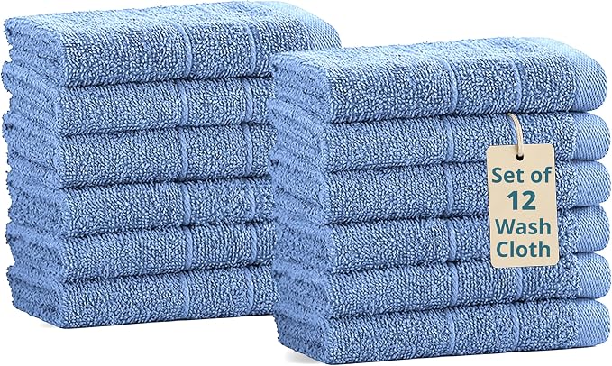 Casa Platino 100% Cotton Wash Cloths 12 Pack by CasaPlatino