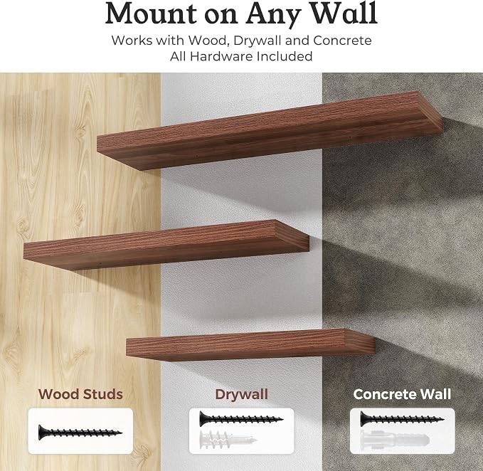 Floating Shelves for Wall, 9.3" Deep Wall Mounted Rustic Wood Shelves for - Image 6