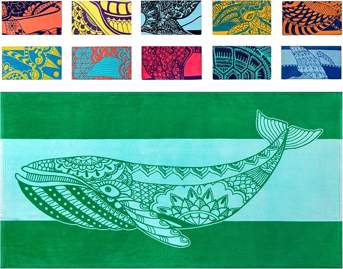 Nova Blue Whale Beach Towel – Green Oversized Beach Towel by NovaBlueBeachAccessories