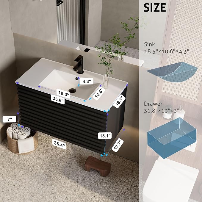 eclife 36" Floating Bathroom Vanity - Image 2
