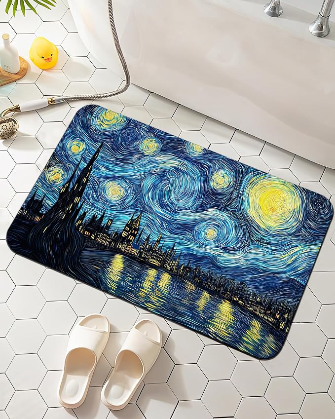 Elightvap Bath Mat Starry Night Bathroom Rug, Soft and Non Slip Bath Rugs by Elightvap