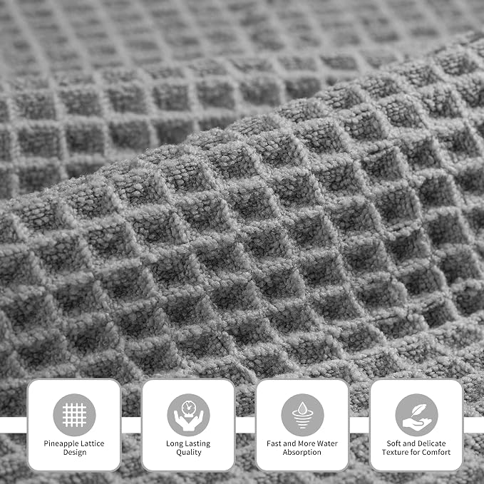 New Microfiber Waffle Bath Towels, 3 Pieces, Fast Drying, Lint Free, Includes - Image 2