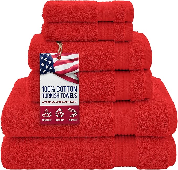 American Veteran Towel, 100% Cotton Turkish 6 Piece Towel Set, Luxury Towels by American+Veteran+Towel
