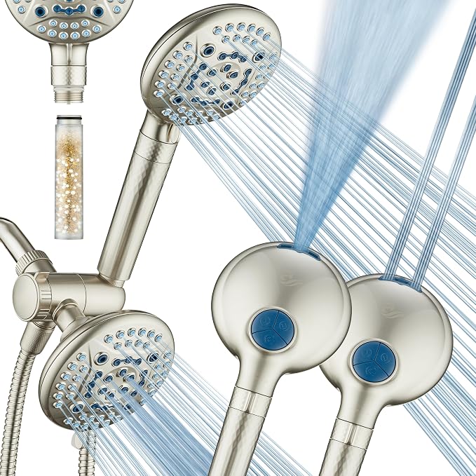 AquaCare High Pressure 6-way Dual Shower Head Combo by HotelSpa
