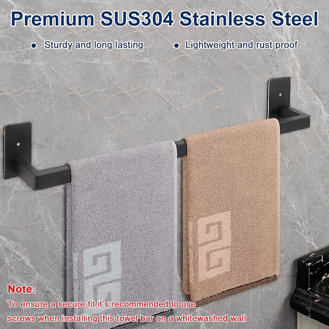 NearMoon Self Adhesive Bathroom Towel Bar, Stainless Steel Square Bath Wall - Image 4